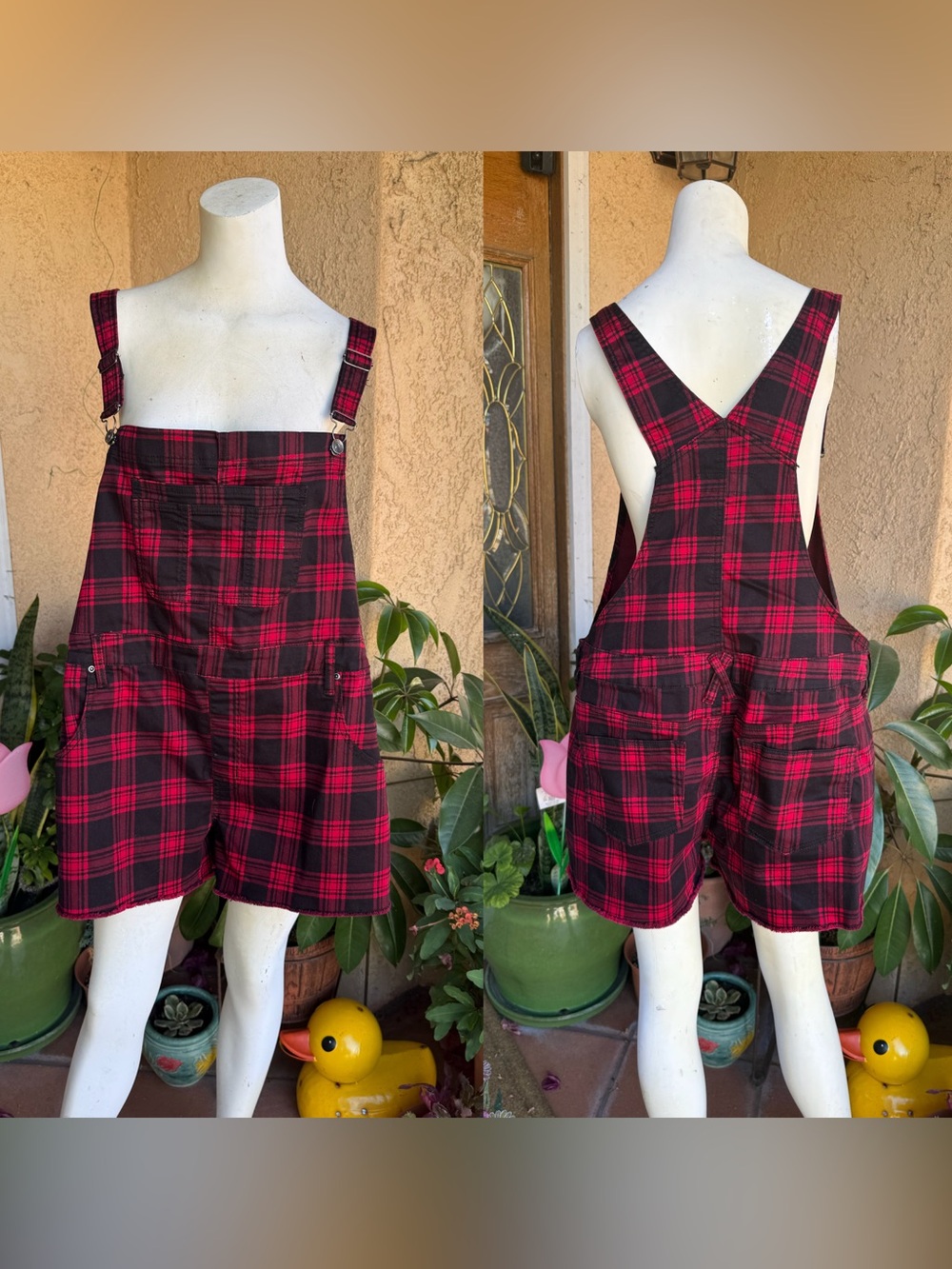 HT Denim Women’s Plus Plaid Short Overalls (2X)